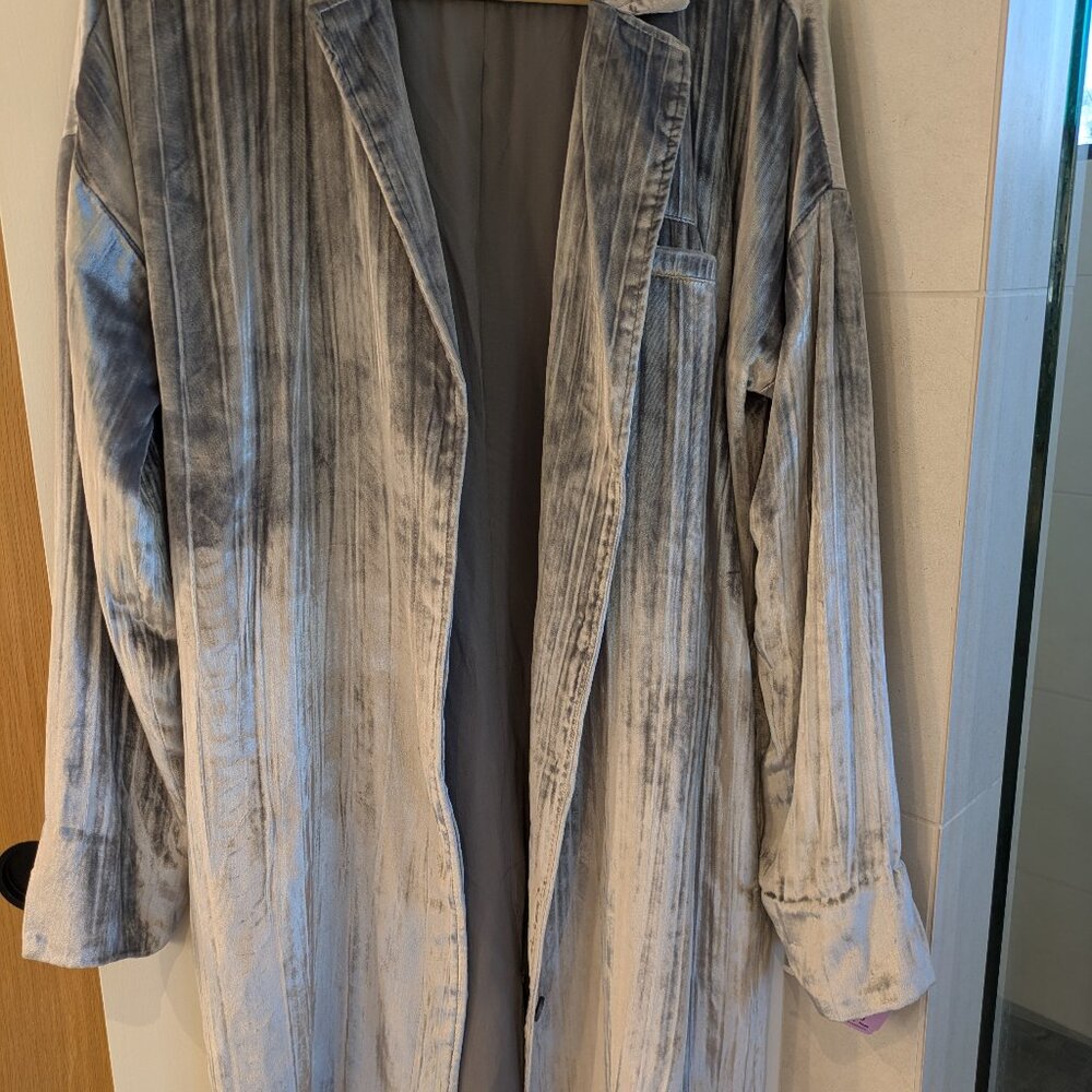 J Brand Gray Velvet Silk Blend Duster Jacket or Dress Size S